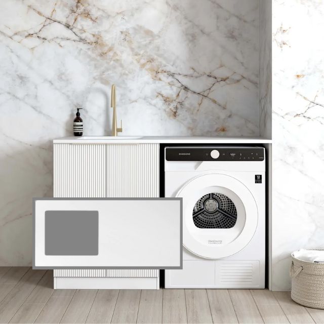 Otti Bondi White 1300mm Laundry Cabinet Set with Pure White Solid Surface Stone Top LA-1300-BOW-PW-KIT | The Blue Space