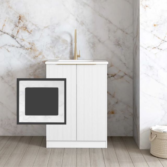 Otti Bondi White 650mm Mini Laundry Cloudy Carrara Solid Surface LA-650-BOW-CA-KIT | The Blue Space