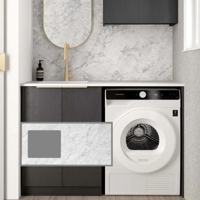 Otti Byron 1305mm Laundry Set A - Black Oak with Black Carrara Marble Stone Top LA-1305A-BYB-NCA-KIT | The Blue Space