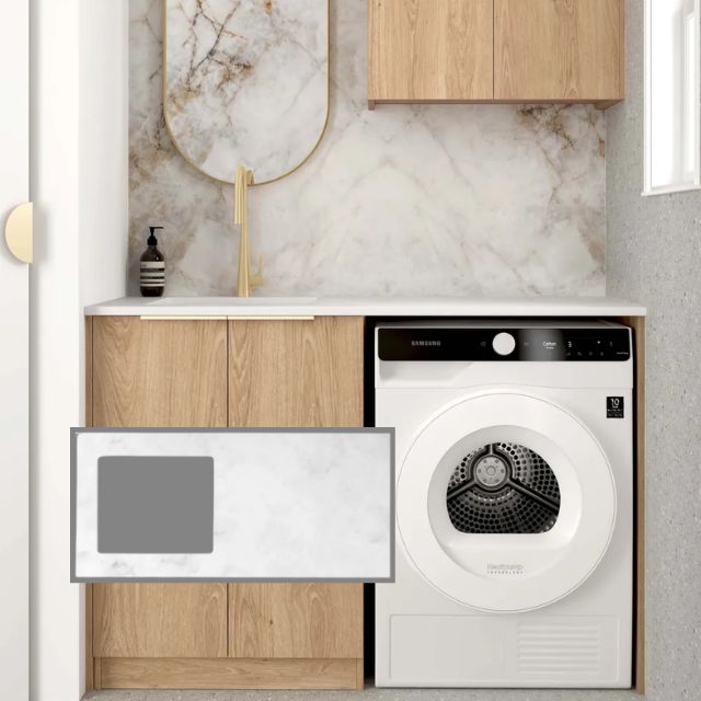 Otti Byron 1305mm Laundry Set A - Natural Oak with Cloudy Carrara Solid Surface Stone Top LA-1305A-BYN-CA-KIT | The Blue Space