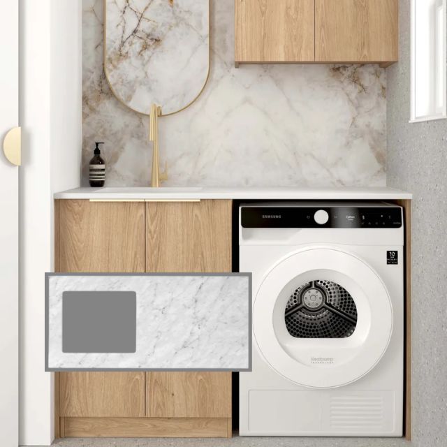 Otti Byron 1305mm Laundry Set A - Natural Oak with Natural Carrara Marble Stone Top LA-1305A-BYN-NCA-KIT | The Blue Space