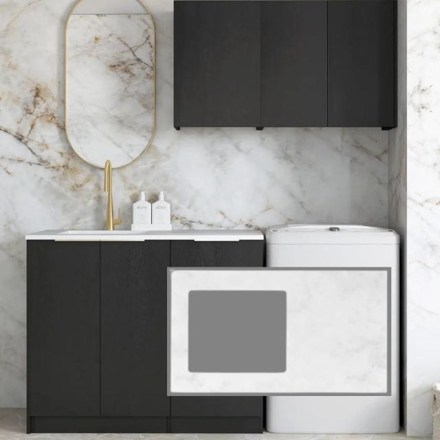 Otti Byron 1715mm Laundry Set A - Black Oak Cloudy Carrara Solid Surface LA-1715A-BYB-CA-KIT | The Blue Space