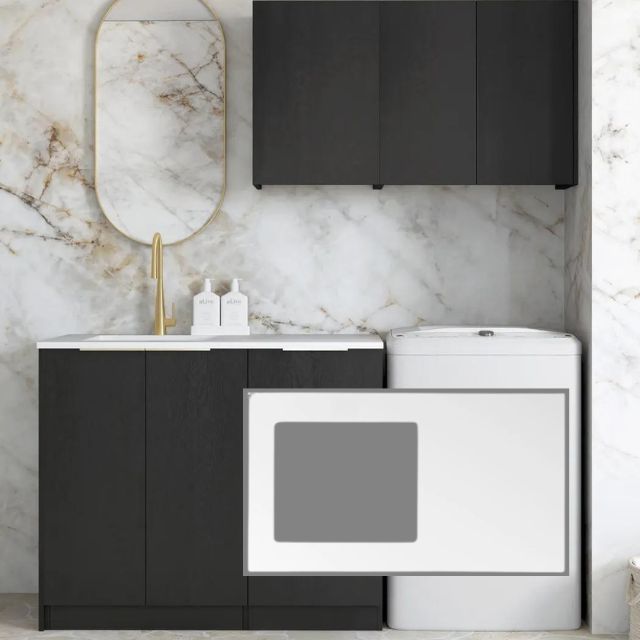 Otti Byron 1715mm Laundry Set A - Black Oak Matte White Solid Surface LA-1715A-BYB-MW-KIT | The Blue Space