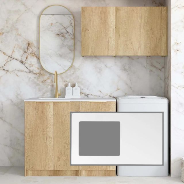 Otti Byron 1715mm Laundry Set A - Natural Oak Matte White Solid Surface LA-1715A-BYN-MW-KIT | The Blue Space