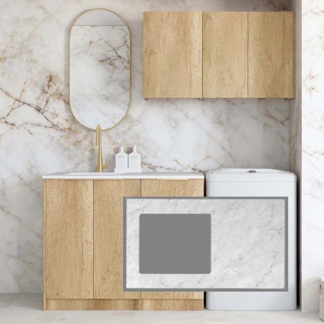 Otti Byron 1715mm Laundry Set A - Natural Oak Natural Carrara Marble LA-1715A-BYN-NCA-KIT | The Blue Space