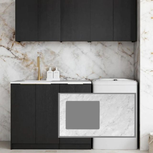 Otti Byron 1715mm Laundry Set B - Black Oak with Natural Carrara Marble Stone Top LA-1715B-BYB-NCA-KIT | The Blue Space