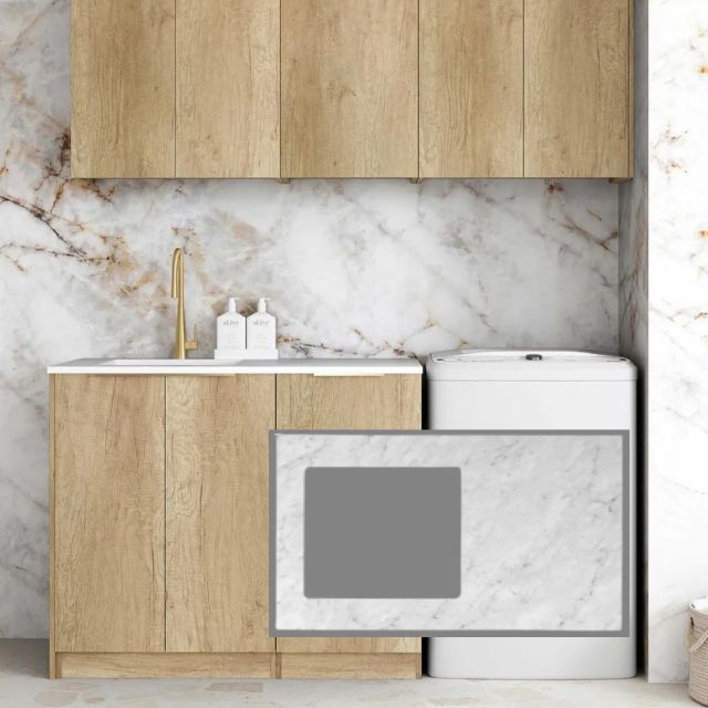 Otti Byron 1715mm Laundry Set B - Natural Oak with Natural Carrara Marble stone top LA-1715B-BYN-NCA-KIT | The Blue Space