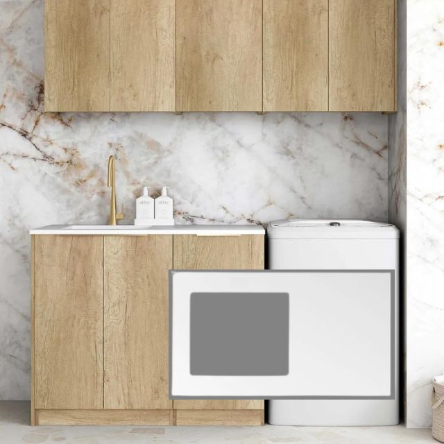 Otti Byron 1715mm Laundry Set B - Natural Oak with Pure White Solid Surface stone top LA-1715B-BYN-PW-KIT | The Blue Space