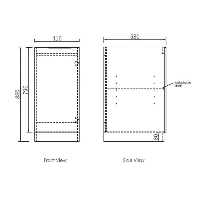 Otti Byron 1715mm Laundry Set C - Natural Oak Include Single Door Floor Standing Cabinet Technical Drawing | The Blue Space