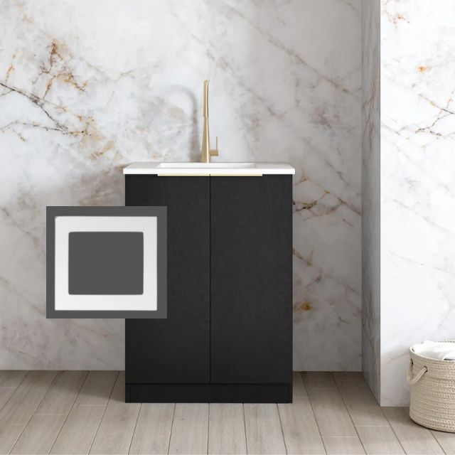 Otti Byron Black Oak 650mm Mini Laundry Pure White Solid Surface LA-650-BYB-PW-KIT | The Blue Space