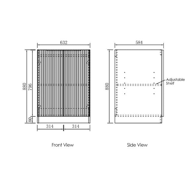Otti Byron Natural Oak 1300mm Laundry Cabinet Set Base Floor Standing Cabinet Technical Drawing | The Blue Space