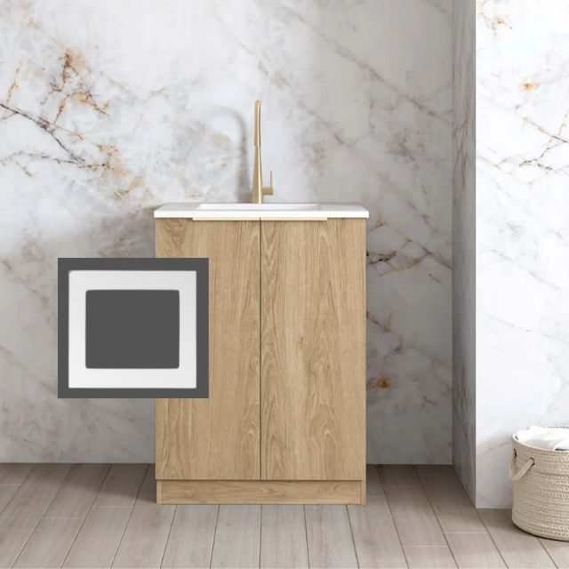 Otti Byron Natural Oak 650mm Mini Laundry Pure White Solid Surface LA-650-BYN-PW-KIT | The Blue Space