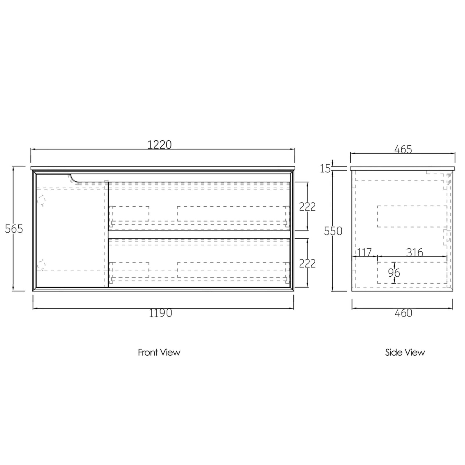 Otti Byron Wall Hung Vanity With Slimline Top BY1200NCT-KIT - The Blue Space