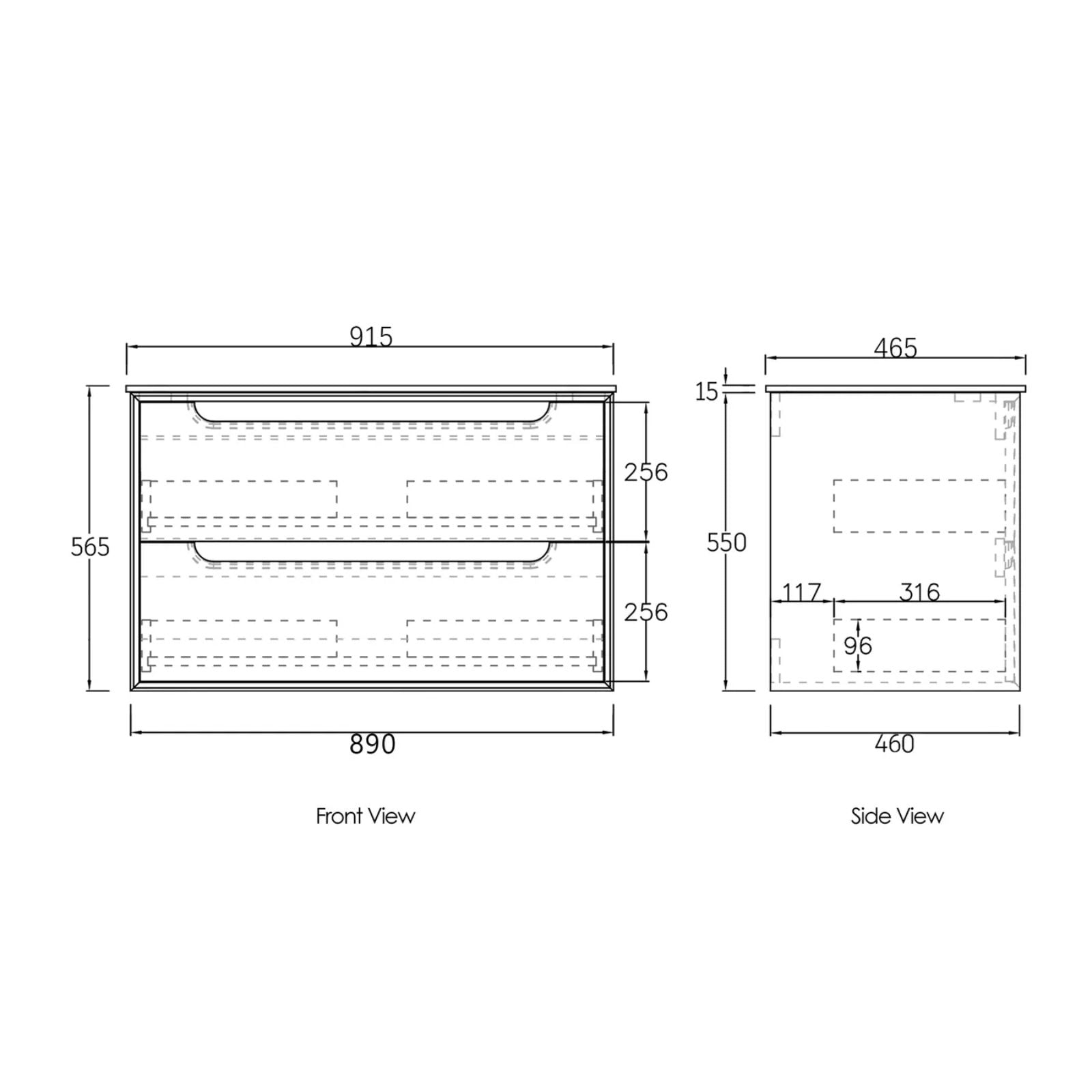 Otti Byron Wall Hung Vanity With Slimline Top BY900NCT-KIT - The Blue Space
