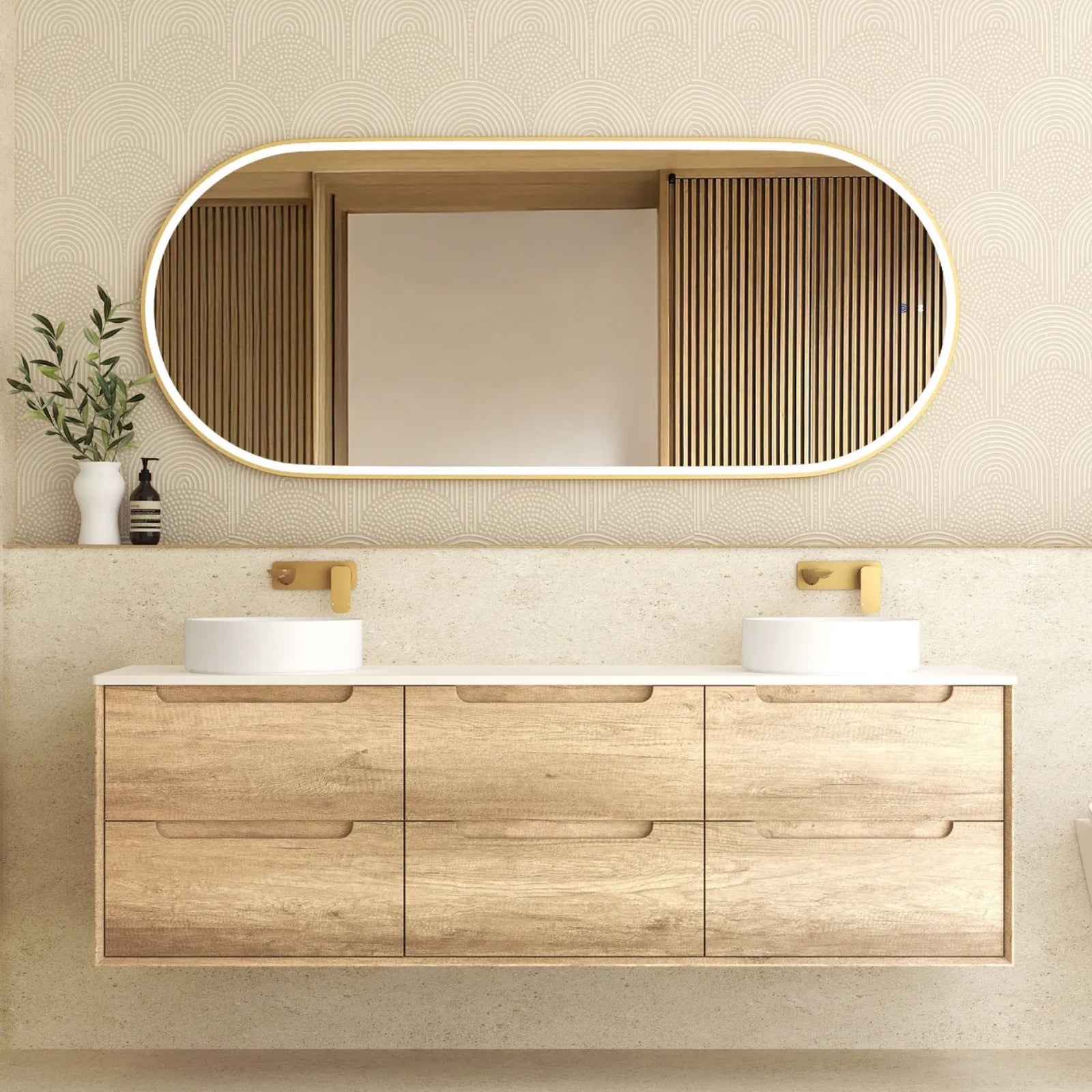 Lifestyle Otti Byron Wall Hung Vanity With Stone Top for Above Counter Basin BY1800NSTUD-PW - The Blue Space