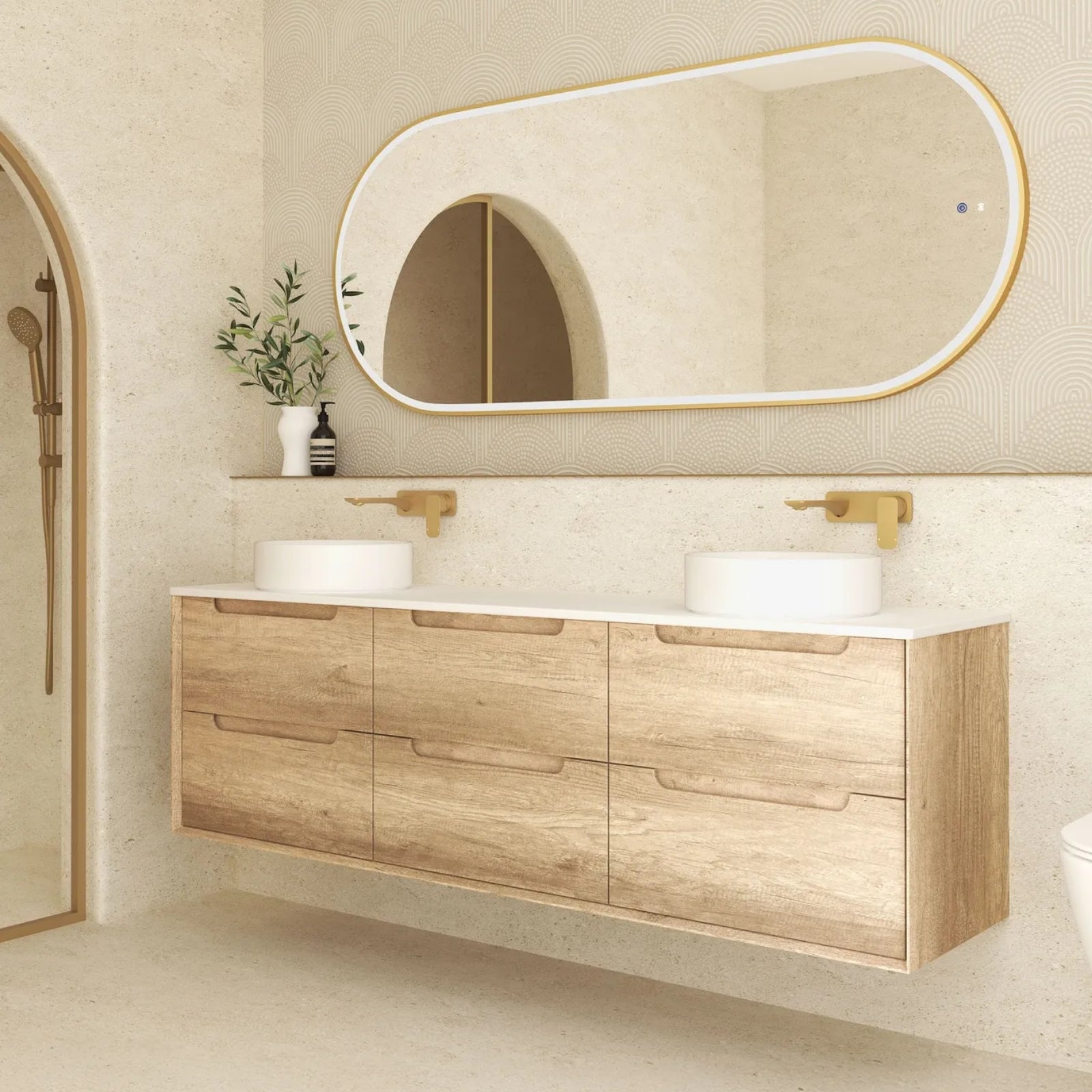 Lifestyle Otti Byron Wall Hung Vanity With Stone Top for Above Counter Basin BY1800NSTUD-PW - The Blue Space