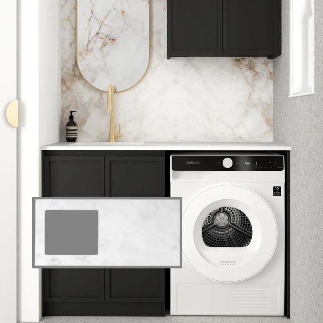 Otti Hampshire 1305mm Laundry Set A - Black with Cloudy Carrara Solid Surface Stone Top LA-1305A-BOHB-CA-KIT | The Blue Space