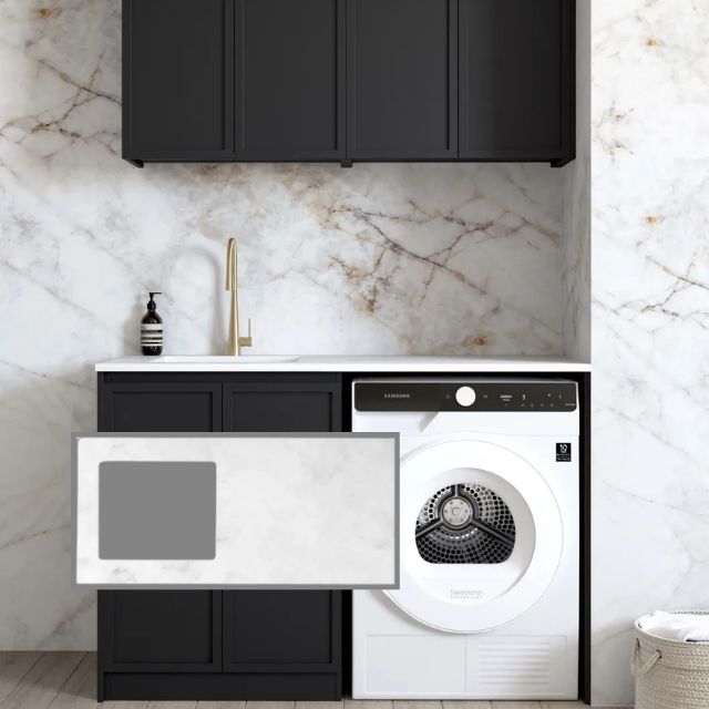 Otti Hampshire 1305mm Laundry Set B - Black with Cloudy Carrara Solid Surface Stone Top LA-1305B-BOHB-CA-KIT | The Blue Space