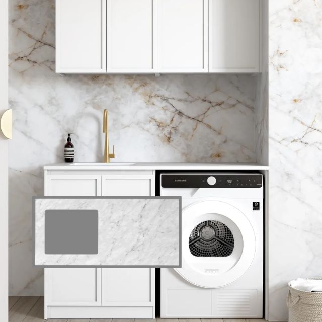 Otti Hampshire 1305mm Laundry Set B - White with Black Carrara Marble Stone Top LA-1305B-BOHW-NCA-KIT | The Blue Space