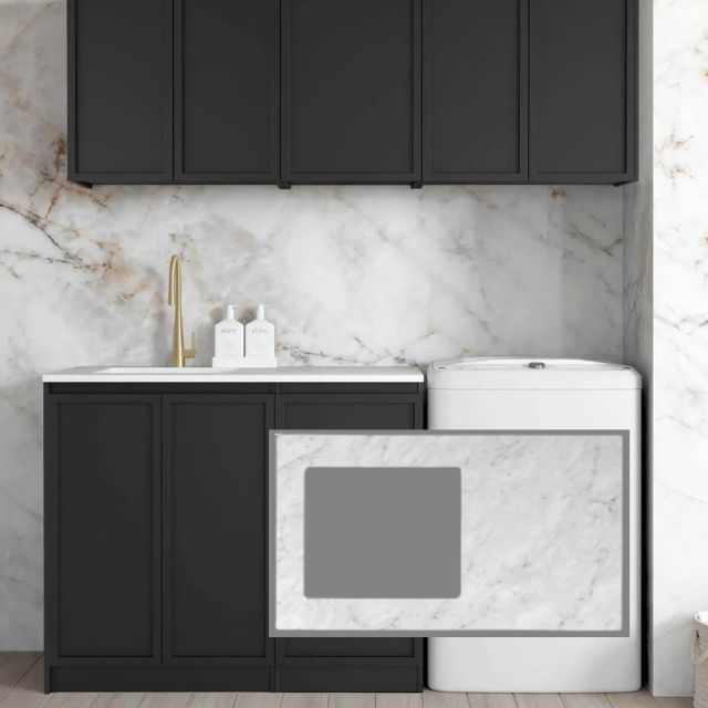 Otti Hampshire 1715mm Laundry Set B - Black with Natural Carrara Marble Stone Top LA-1715B-BOHB-NCA-KIT | The Blue Space