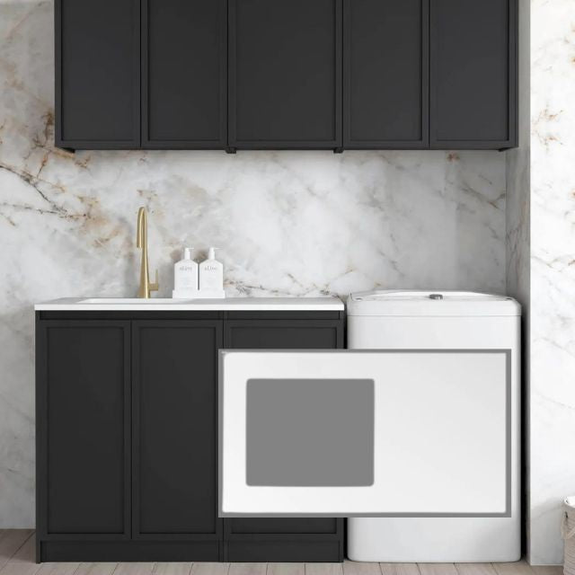 Otti Hampshire 1715mm Laundry Set B - Black with Pure White Solid Surface Stone Top LA-1715B-BOHB-PW-KIT | The Blue Space