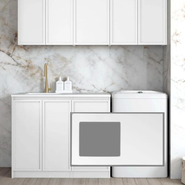 Otti Hampshire 1715mm Laundry Set B - White with Pure White Solid Surface Stone Top LA-1715B-BOHW-PW-KIT | The Blue Space