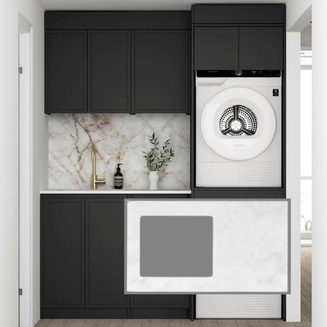 Otti Hampshire 1715mm Laundry Set C - Black with Cloudy Carrara Solid Surface Stone Top LA-1715C-BOHB-CA-KIT | The Blue Space