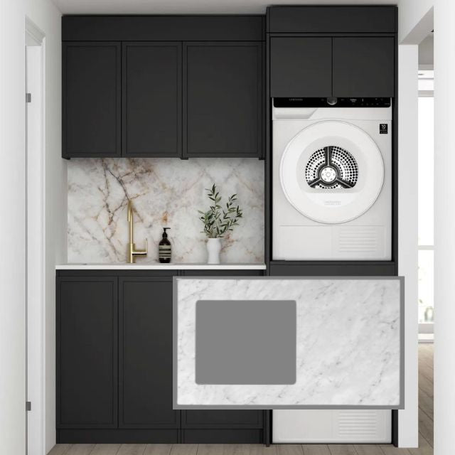 Otti Hampshire 1715mm Laundry Set C - Black with Natural Carrara Marble Stone Top LA-1715C-BOHB-NCA-KIT | The Blue Space