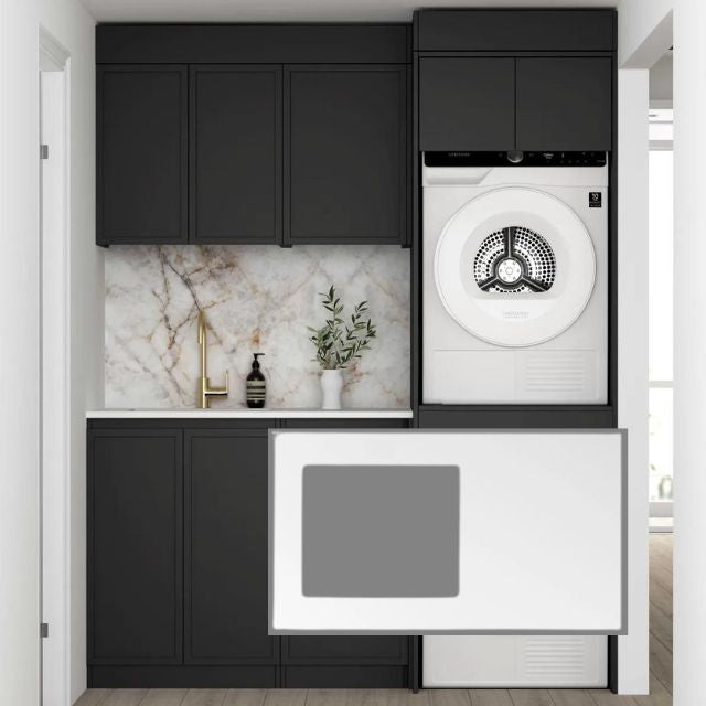 Otti Hampshire 1715mm Laundry Set C - Black with Pure White Solid Surface Stone Top LA-1715C-BOHB-PW-KIT | The Blue Space