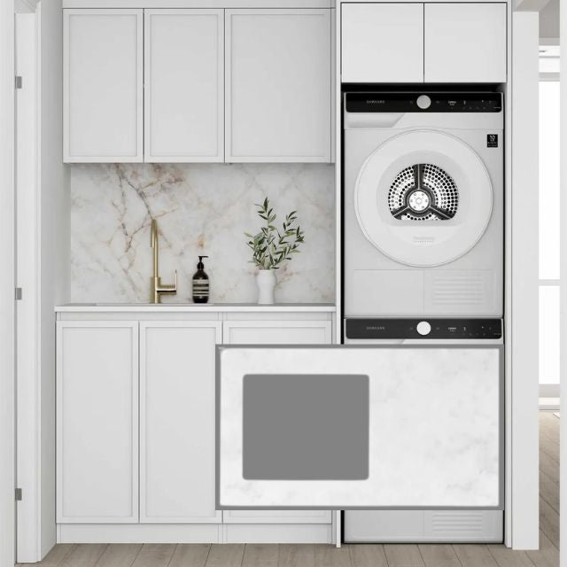 Otti Hampshire 1715mm Laundry Set C - White with Cloudy Carrara Solid Surface Stone Top LA-1715C-BOHW-CA-KIT | The Blue Space