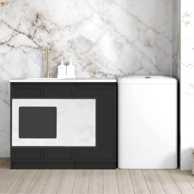 Otti Hampshire Black 1060mm Laundry Cabinet Set Cloudy Carrara Solid Surface LA-1060-BOHB-CA-KIT | The Blue Space