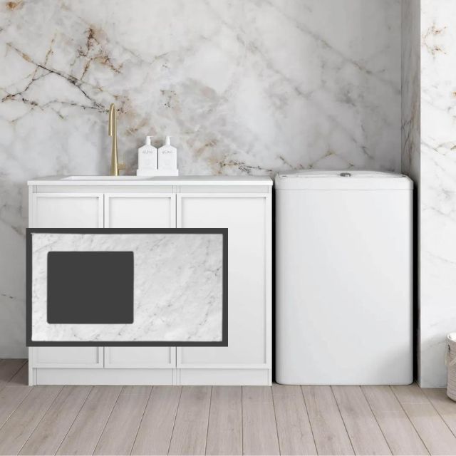 Otti Hampshire White 1060mm Laundry Cabinet Set Natural Carrara Marble LA-1060-BOHW-NCA-KIT | The Blue Space