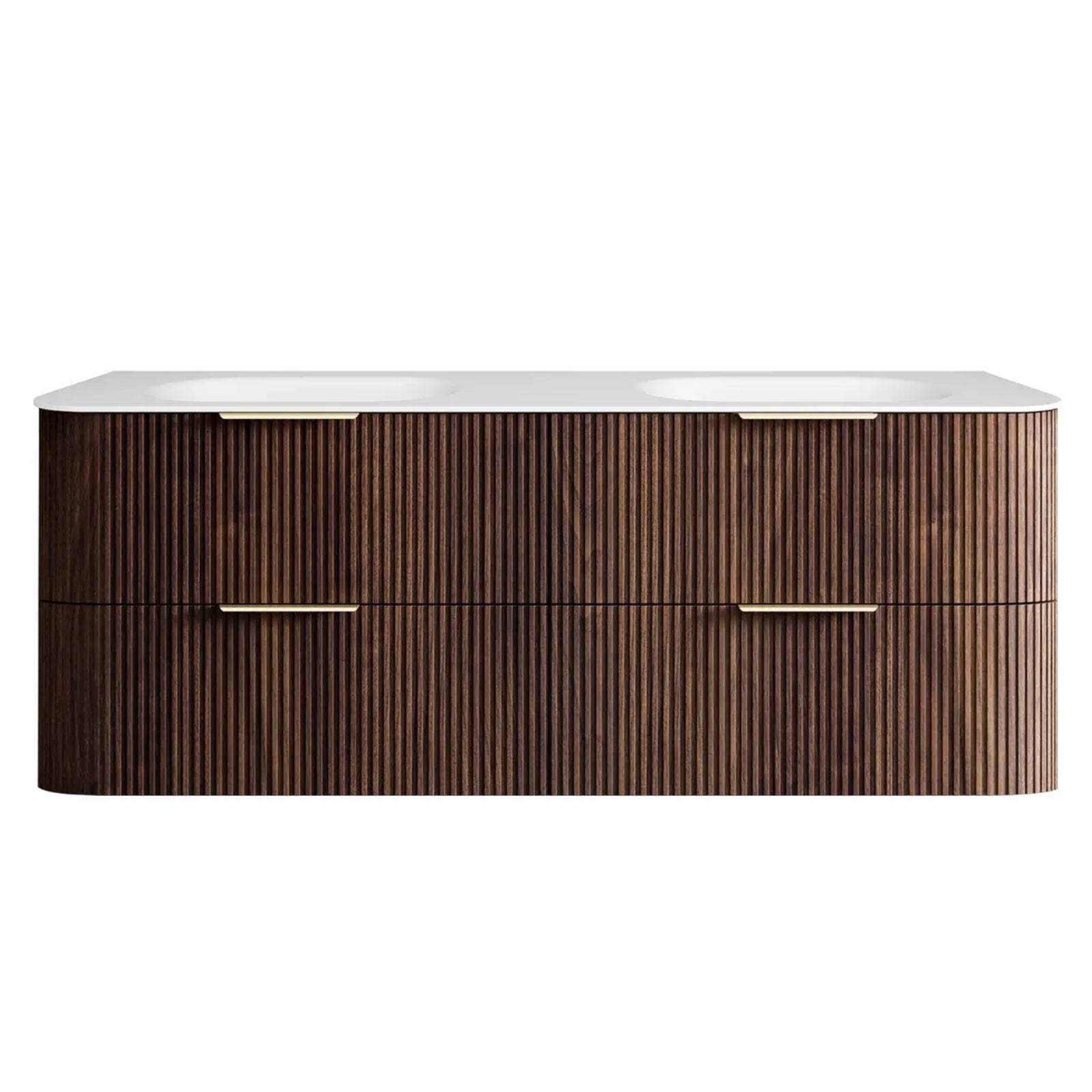 Front Otti Havana Fluted Curved Sable Walnut Wall Hung Vanity with Chloe Silk Top HA1500SWMT-CS - The Blue Space