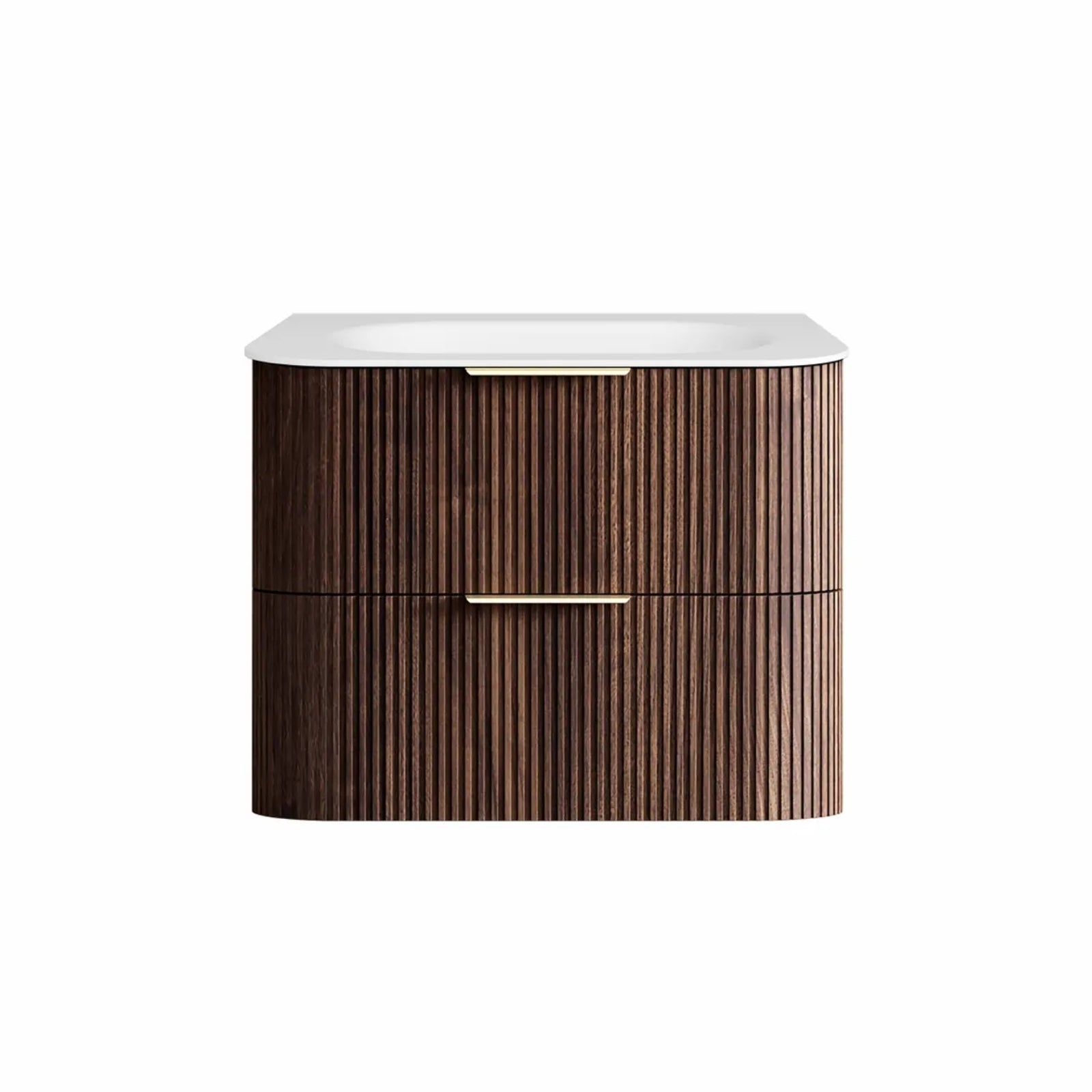 Front Otti Havana Fluted Curved Sable Walnut Wall Hung Vanity with Chloe Silk Top HA750SWMT-CS - The Blue Space