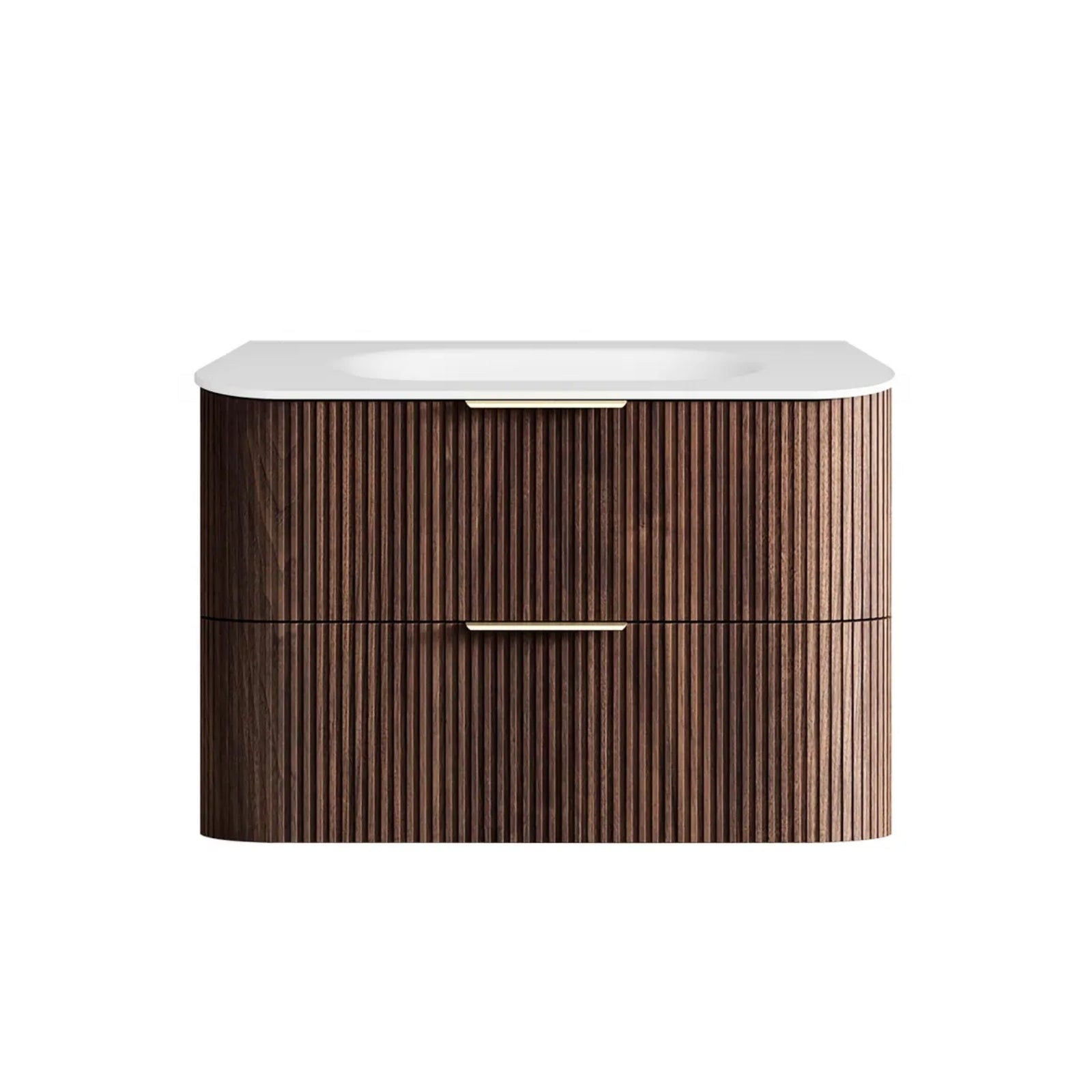 Front Otti Havana Fluted Curved Sable Walnut Wall Hung Vanity with Chloe Silk Top HA900SWMT-CS - The Blue Space