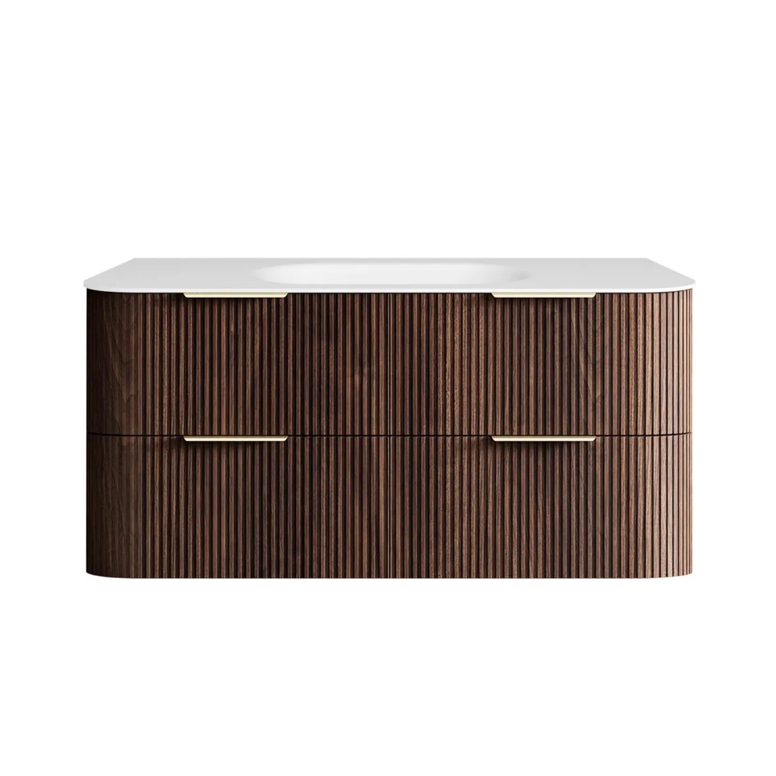 Otti Havana Fluted Curved Sable Walnut Wall Hung Vanity with Chloe Silk Top HA1200SWMT-CS - The Blue Space