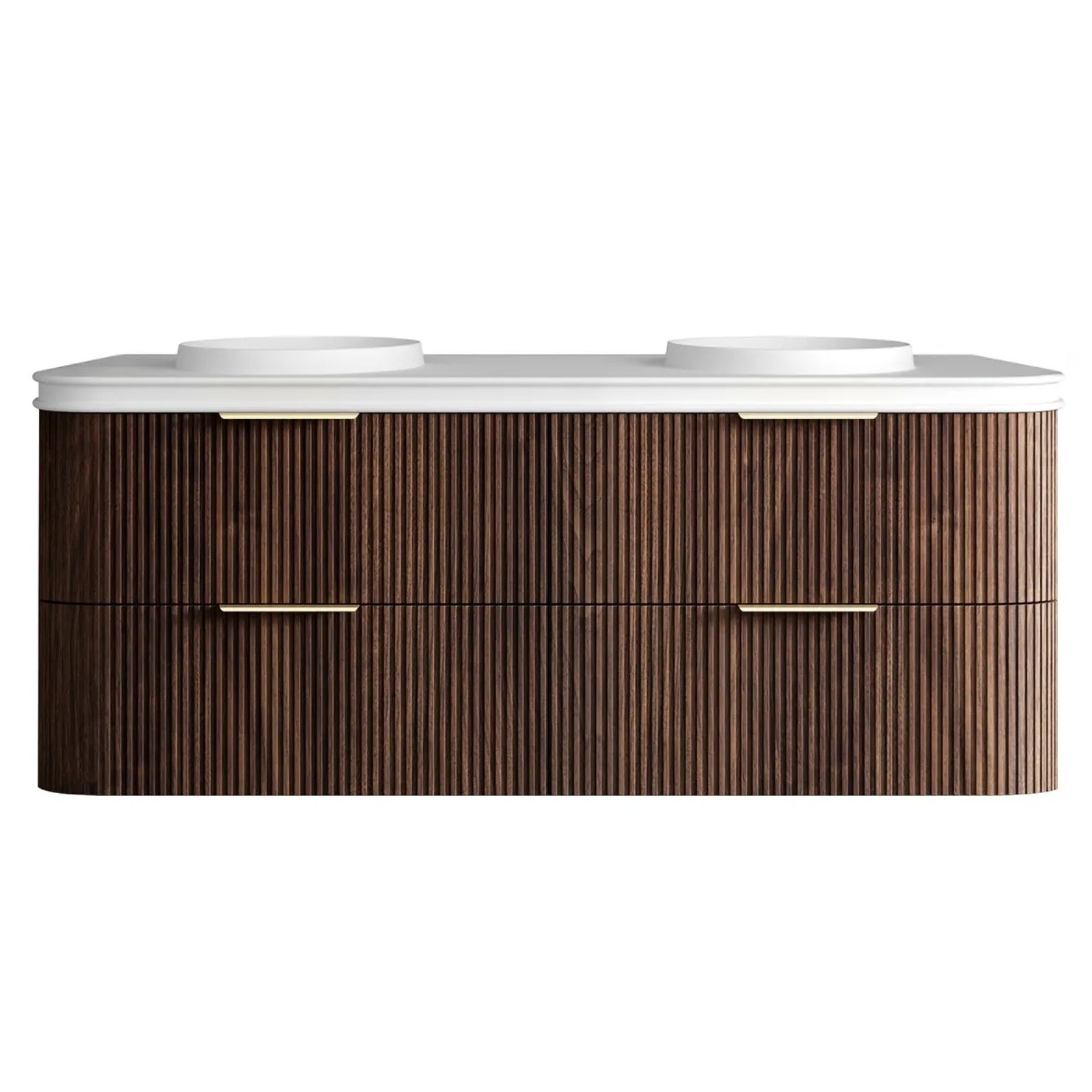 Otti Havana Fluted Curved Sable Walnut Wall Hung Vanity with Moulded Top HA1500SWMT-RB - The Blue Space