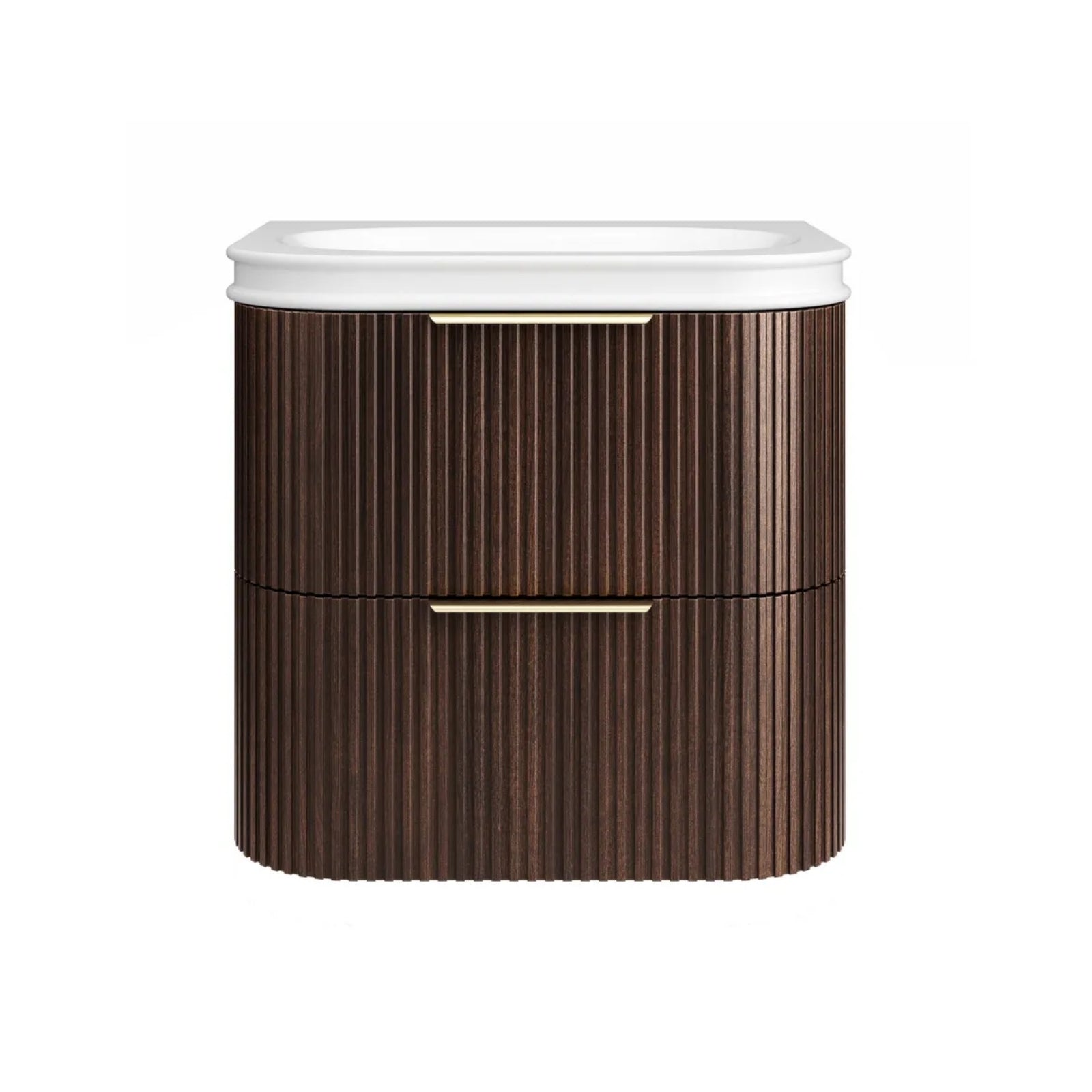 Otti Havana Fluted Curved Sable Walnut Wall Hung Vanity with Moulded Top HA600SWMT-SB - The Blue Space