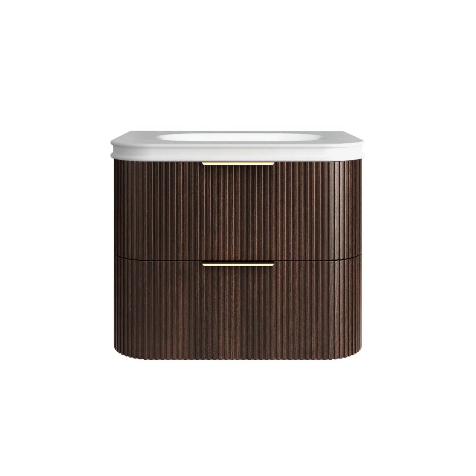 Otti Havana Fluted Curved Sable Walnut Wall Hung Vanity with Moulded Top HA750SWMT-SB - The Blue Space