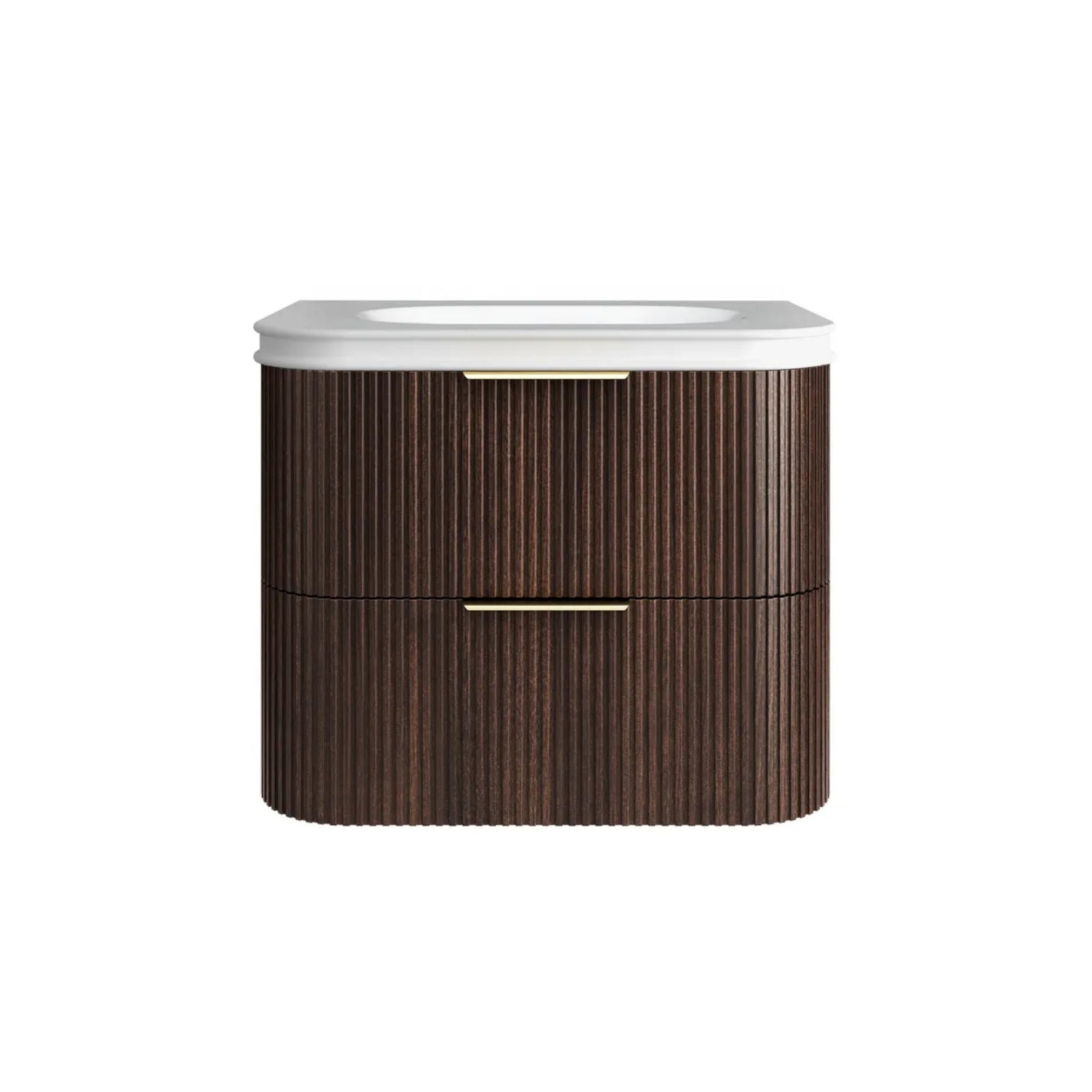 Otti Havana Fluted Curved Sable Walnut Wall Hung Vanity with Moulded Top HA750SWMT-SB - The Blue Space