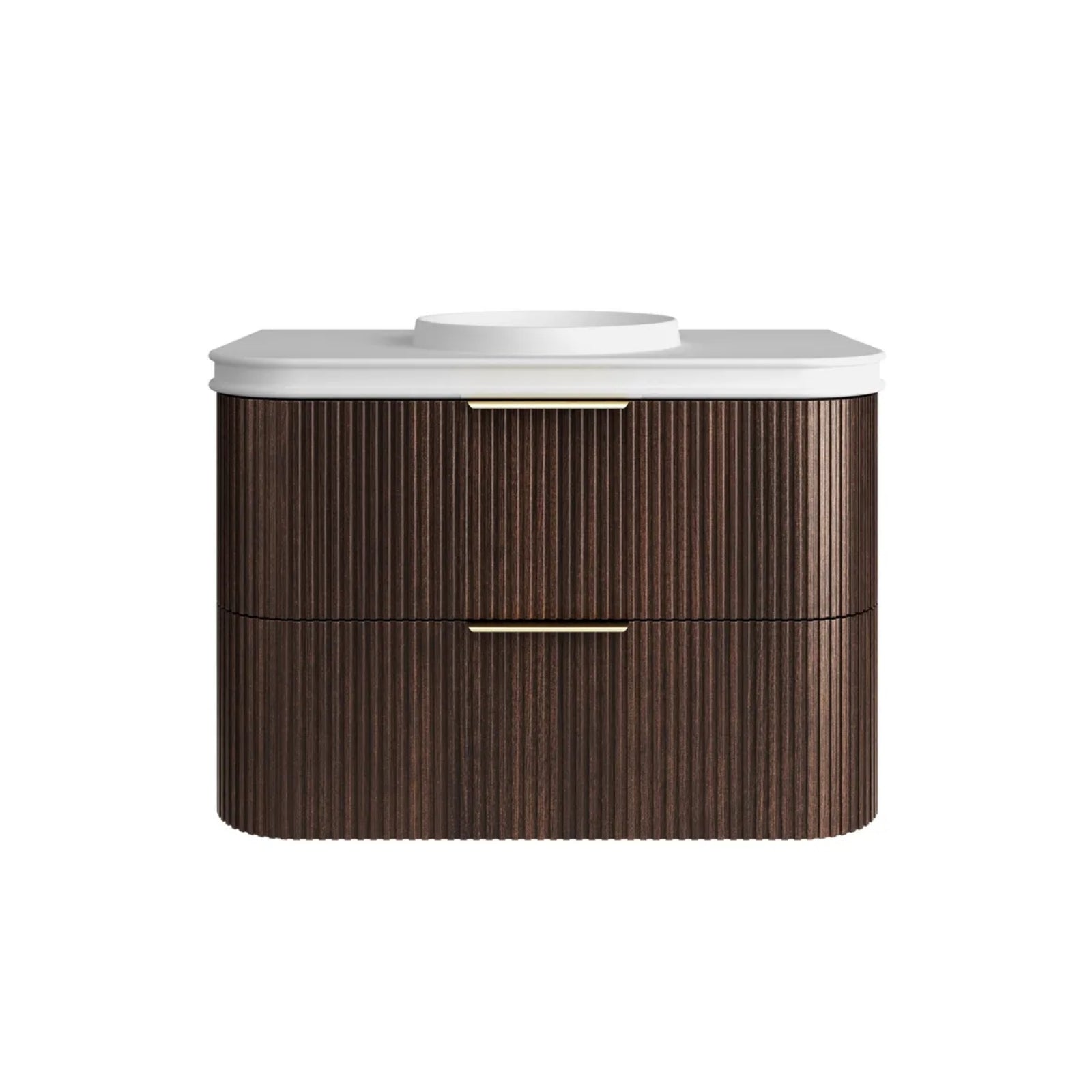 Otti Havana Fluted Curved Sable Walnut Wall Hung Vanity with Moulded Top HA900SWMT-RB - The Blue Space