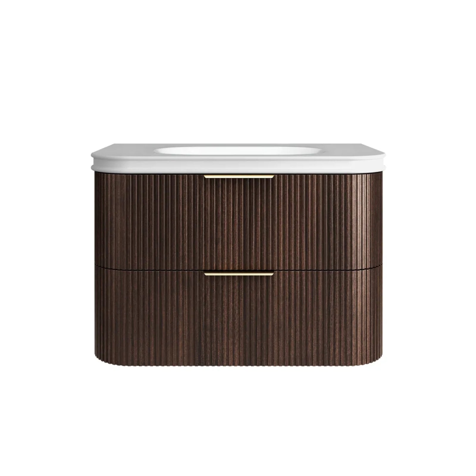 Otti Havana Fluted Curved Sable Walnut Wall Hung Vanity with Moulded Top HA900SWMT-SB - The Blue Space