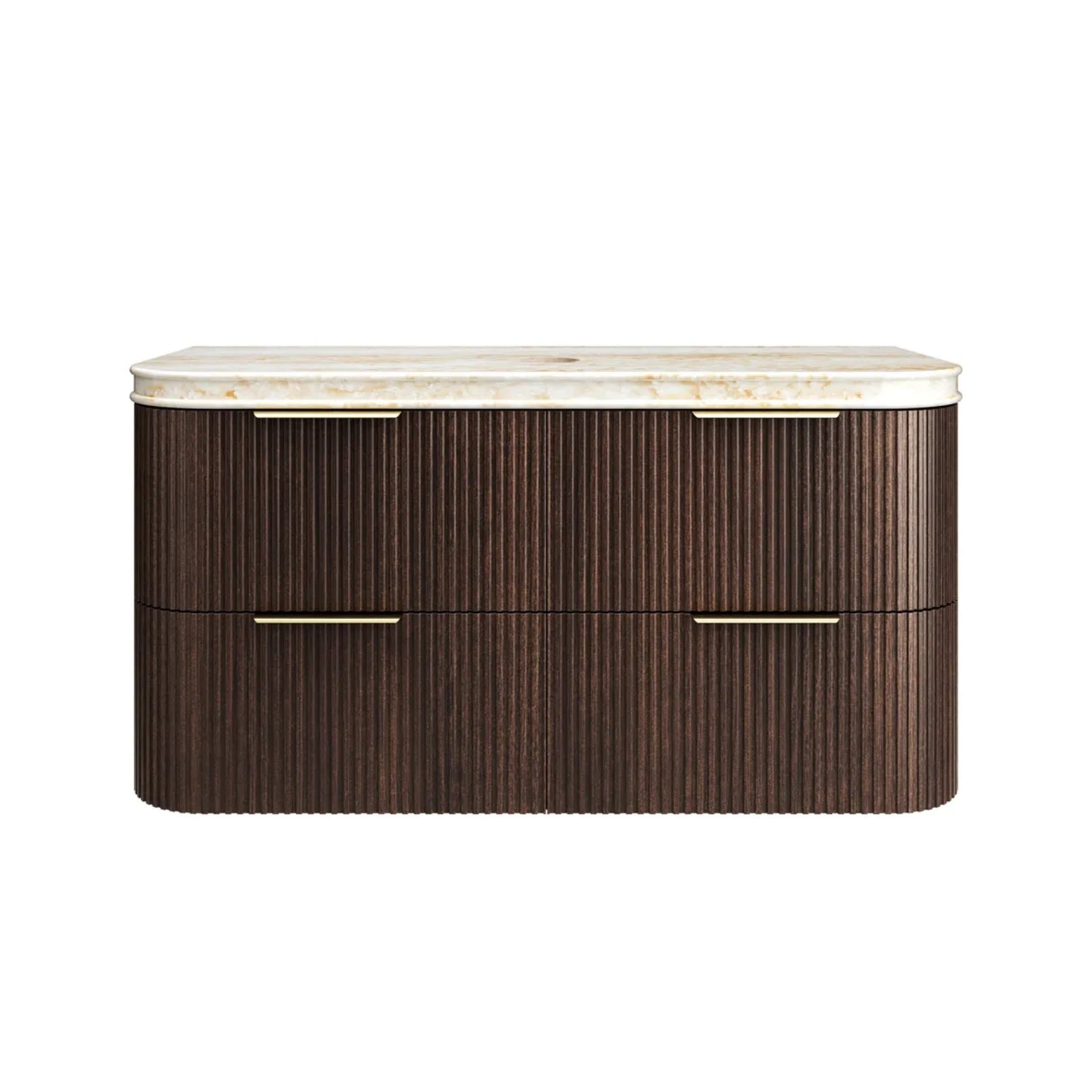 Front Otti Havana Fluted Curved Sable Walnut Wall Hung Vanity with Stone Top HA1200SWST-SD - The Blue Space