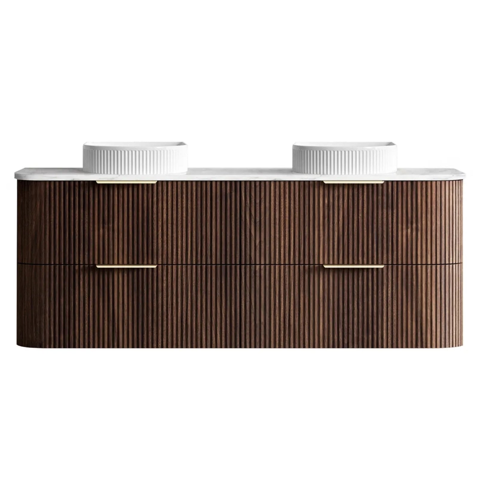 Otti Havana Fluted Curved Sable Walnut Wall Hung Vanity with Stone Top HA1500SWST-CA - The Blue Space
