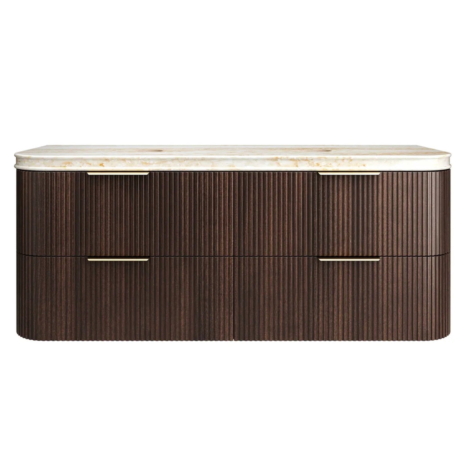 Front Otti Havana Fluted Curved Sable Walnut Wall Hung Vanity with Stone Top HA1500SWST-SD - The Blue Space