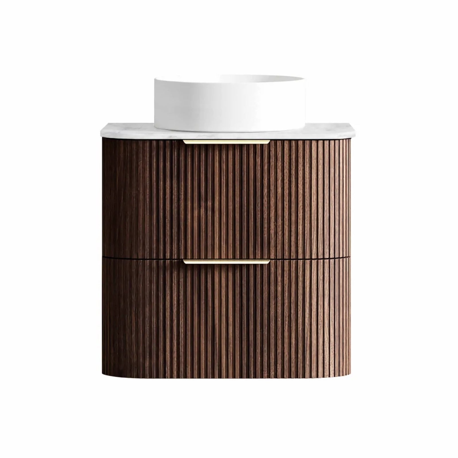 Otti Havana Fluted Curved Sable Walnut Wall Hung Vanity with Stone Top HA600SWST-CA - The Blue Space