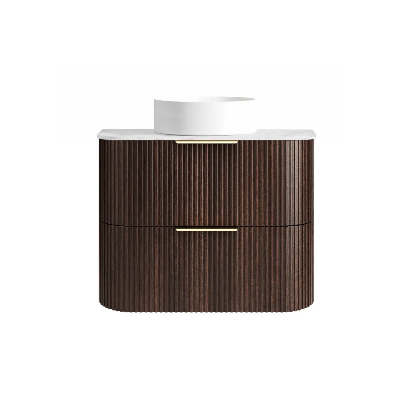 Otti Havana Fluted Curved Sable Walnut Wall Hung Vanity with Stone Top HA750SWST-CA - The Blue Space