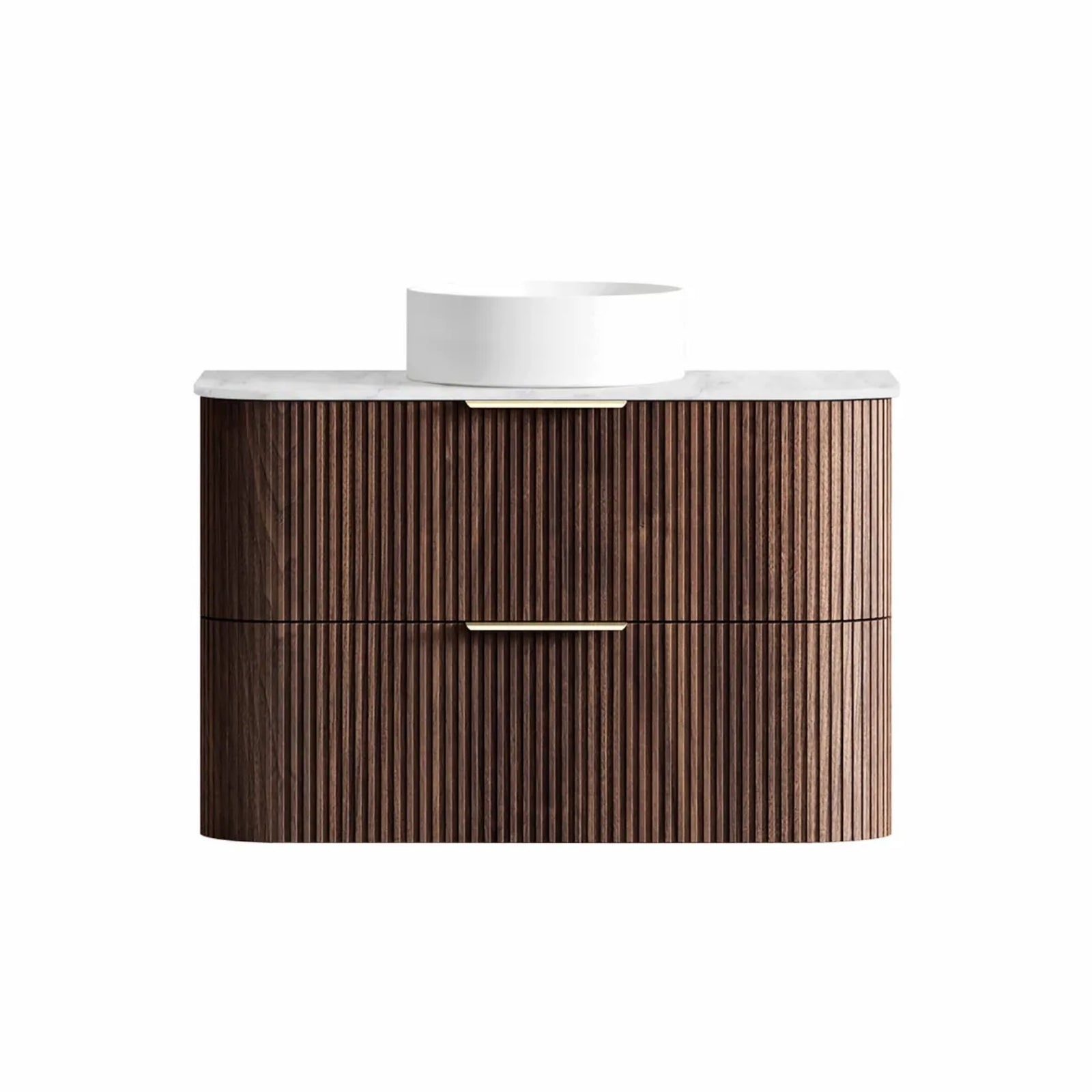 Otti Havana Fluted Curved Sable Walnut Wall Hung Vanity with Stone Top HA900SWST-CA - The Blue Space