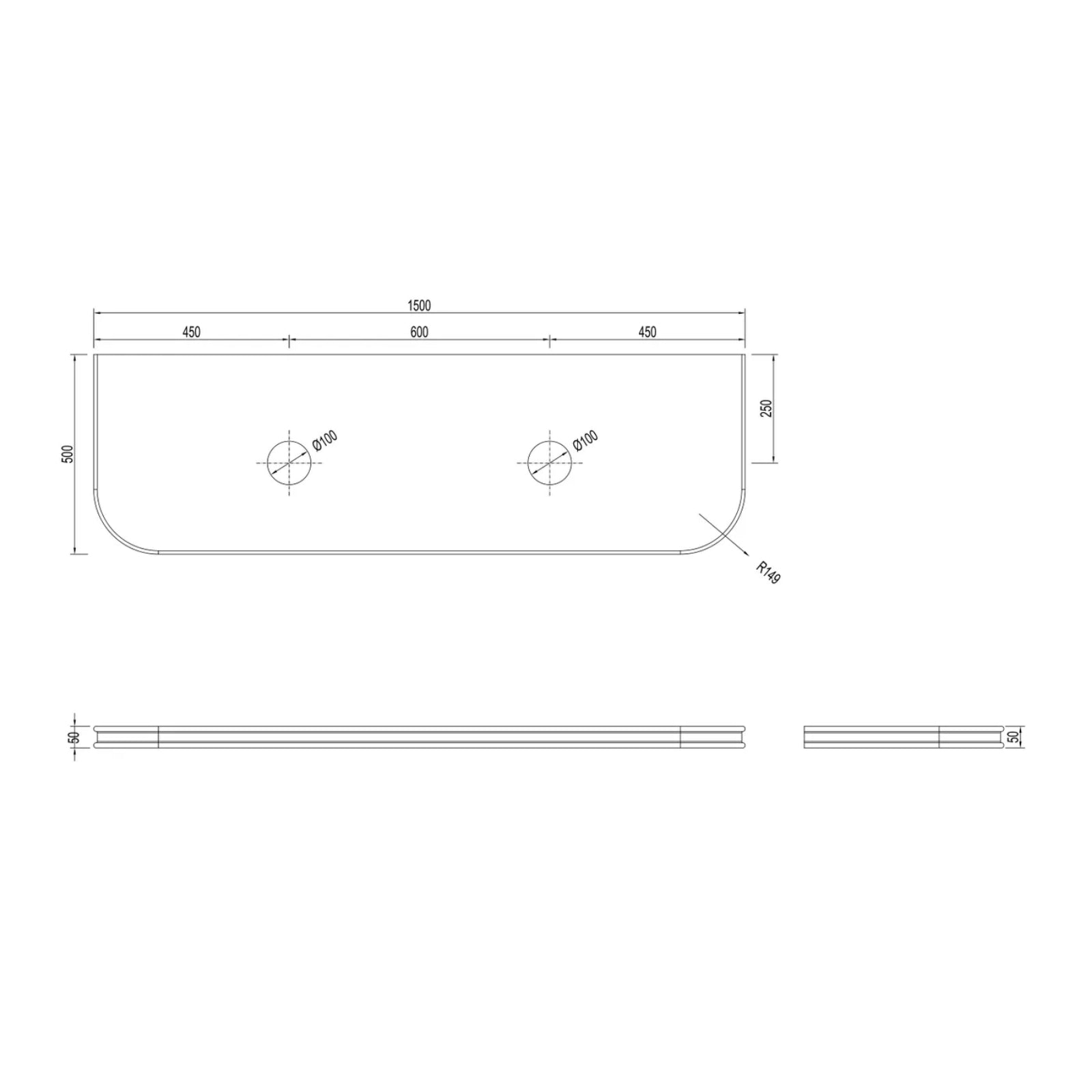 Benchtop Otti Havana Fluted Curved Sable Walnut Wall Hung Vanity with Stone Top HA1500SWST-SD - The Blue Space