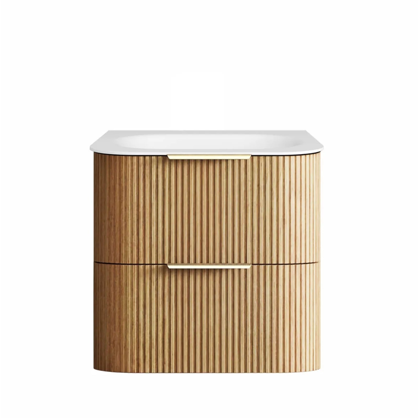 Otti Havana Fluted Curved Wall Hung Vanity with Chloe Silk Top - Woodland Oak 600mm Centre Bowl HAW600LMT-CS | The Blue Space